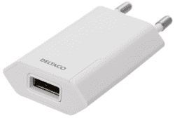 Deltaco vægoplader, 1x USB-A, 1 A, 5 W
