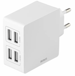 Deltaco vægoplader, 4xUSB-A, 5V 4,8A, hvid