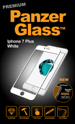 PanzerGlass til iPhone 7 Plus, Full Fit, hvid