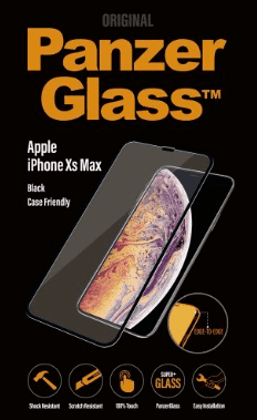 PanzerGlass til iPhone XS Max, case friendly, sort