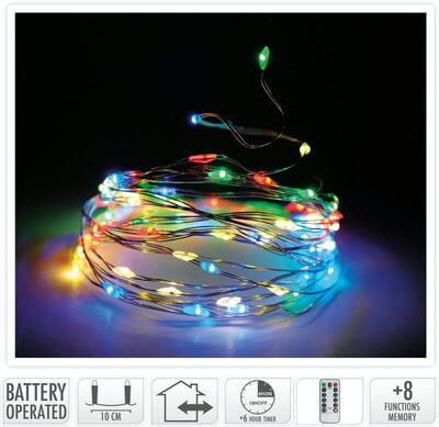 Batteri silverwire kæde med 200 multi color LED
