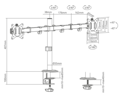 Superior monitor beslag, 2 skærme