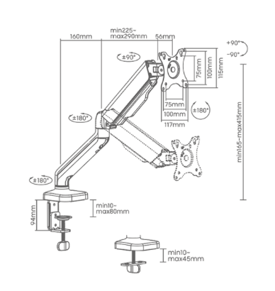 Superior full motion monitor beslag