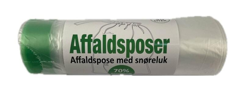 Affaldsposer træk og luk, 30 liter - transparent