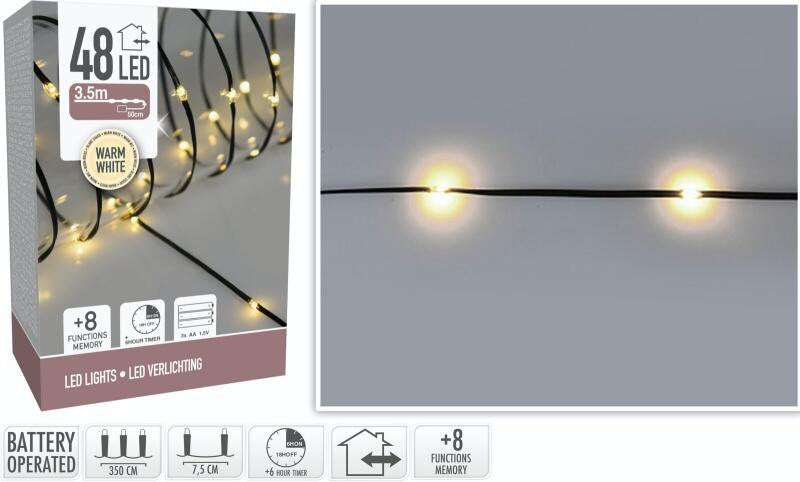Batteri string lyskæde med 48 varmhvide LED