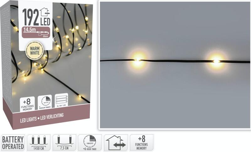 Batteri string lyskæde med 192 varmhvide LED