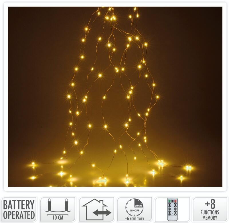 Batteri silverwire lyskæde med 160 varmhvide LED - Cascade