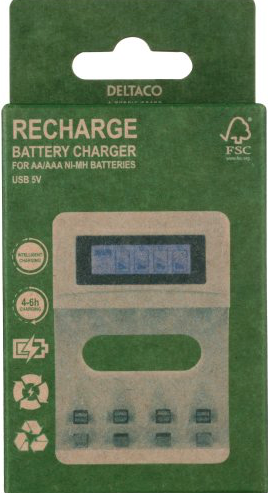 Deltaco USB batterioplader til 4xAA/AAA Ni-MH/Ni-Cd